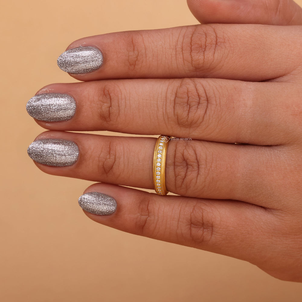 Milgrain Eternity, Round Moissanite Band, Diamond Alternative, Lab Grown Moissanite, 14K Gold Band, 18K White Gold,