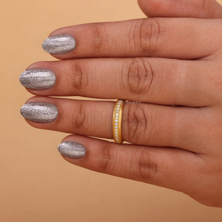 Milgrain Eternity, Round Moissanite Band, Diamond Alternative, Lab Grown Moissanite, 14K Gold Band, 18K White Gold,