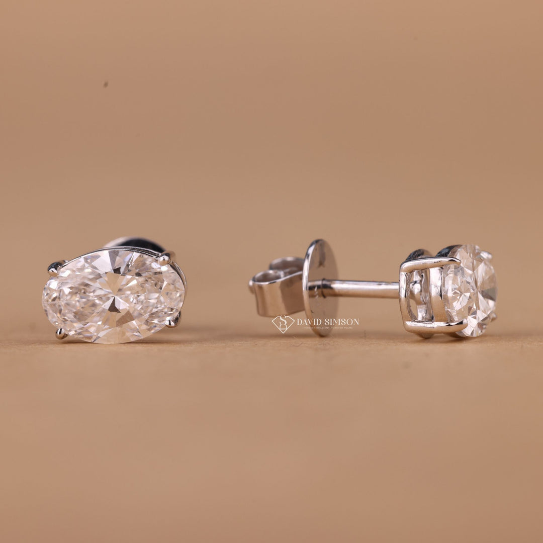 1ct Moissanite Studs, 2ct Moissanite Studs, 4 Prong Moissanite Studs, Screw Back Studs, Push Back Earrings, Luxury Moissanite Jewelry, Oval Solitaire Earrings, Daily Wear Jewelry, Brilliant Cut