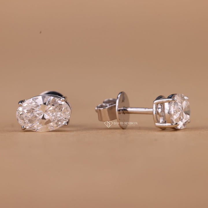 1ct Moissanite Studs, 2ct Moissanite Studs, 4 Prong Moissanite Studs, Screw Back Studs, Push Back Earrings, Luxury Moissanite Jewelry, Oval Solitaire Earrings, Daily Wear Jewelry, Brilliant Cut