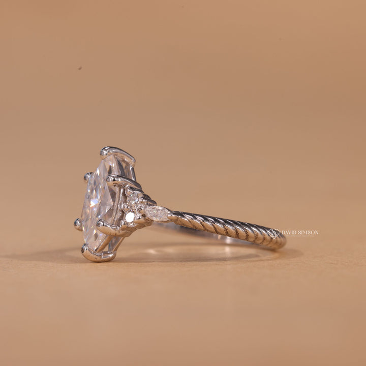 Marquise, Vintage Inspired Ring, Elegant Bridal, Minimalist Pave, High Brilliance Ring, Wedding Set, Marquise Wedding Band, Twisting Vine Jewelry, Fine Jewelry.