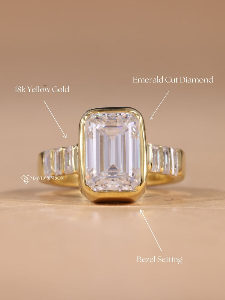 Yellow gold pave ring
Rose gold emerald cut
Step cut moissanite
Art deco engagement ring
Minimalist bezel ring