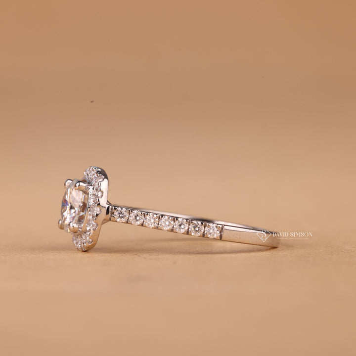 Modern Halo Design, Custom Moissanite Ring, Alternative Engagement Ring, Bridal Jewelry Set, 