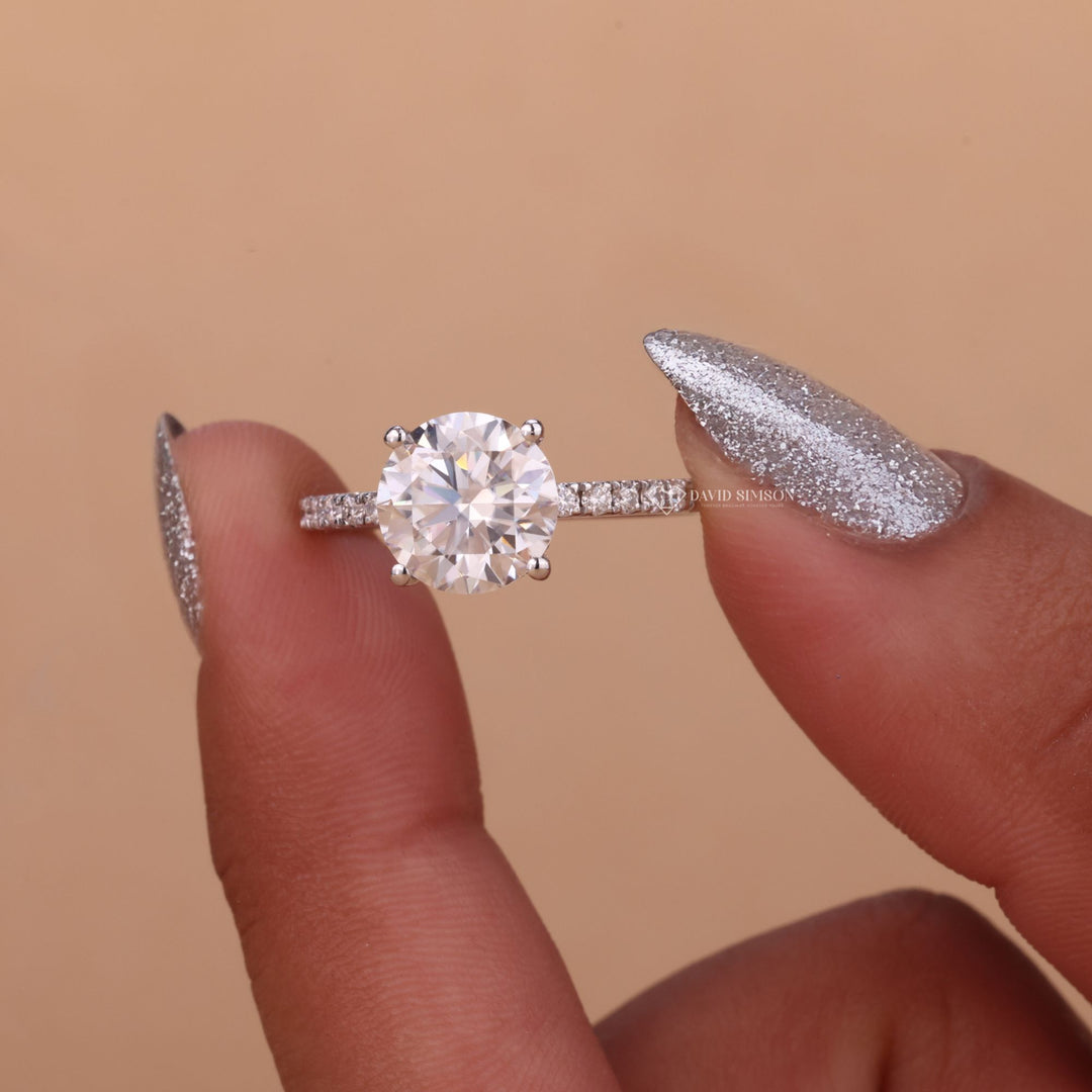 Moissanite Engagement Ring
Round Cut Moissanite Ring
Hidden Halo Engagement Ring
