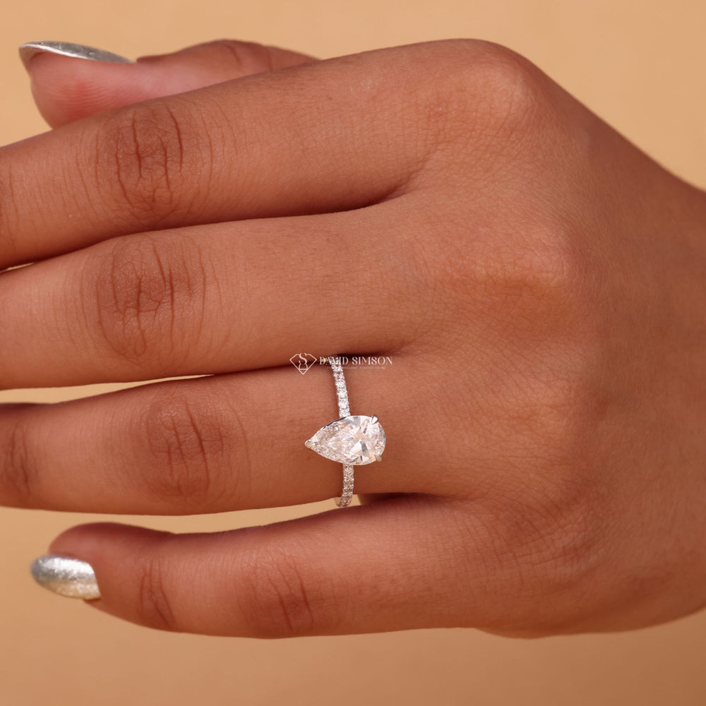Pear Shaped Teardrop Ring
Pave Diamond Alternative
Pear Cut Solitaire with Pave
