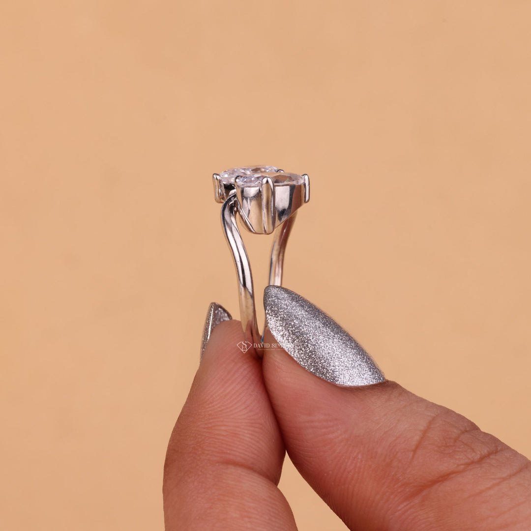 Custom Moissanite Ring, Pear and Pear Toi et Moi, Modern Bridal Jewelry, Ethical Engagement