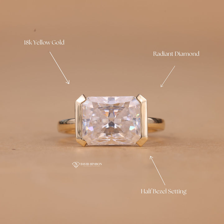 East West Radiant Cut
Half Bezel Moissanite
Radiant Cut Moissanite

