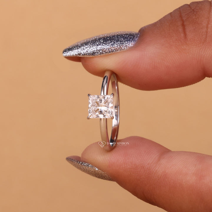  Moissanite Ring, Dainty Princess Cut, Minimalist Solitaire Ring, Classic Engagement Ring, Princess Shape Ring, Square Moissanite Solitaire,