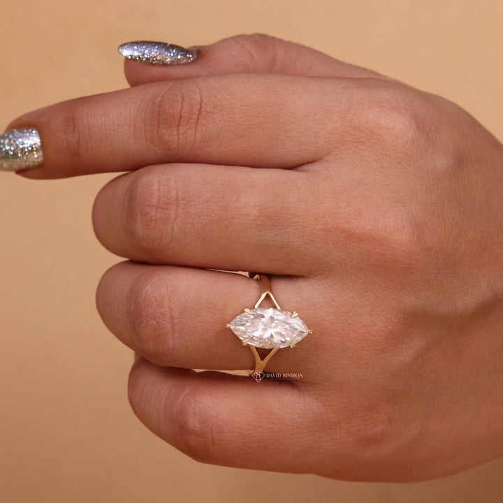 Moissanite Split Shank Ring
Large Marquise Moissanite
Marquise Diamond Alternative
