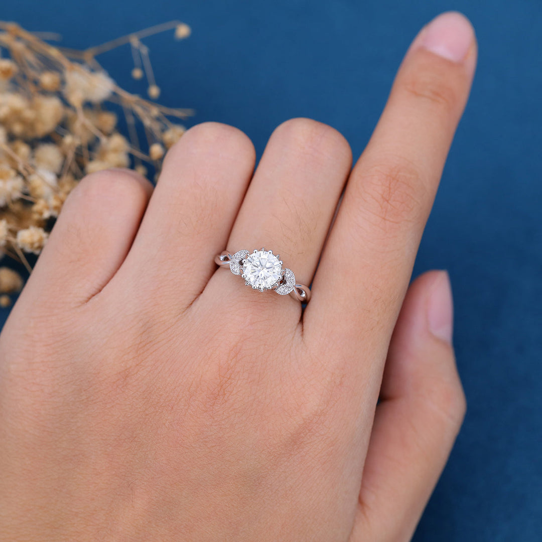 round-shaped-moissanite-milgrain-art-deco-engagement-ring