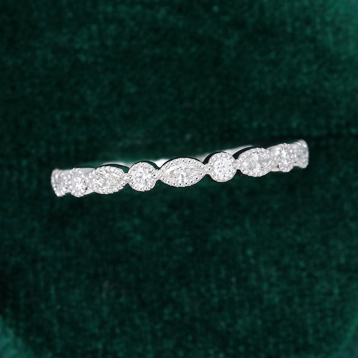 marquise-round-moissanite-milgrain-style-wedding-band