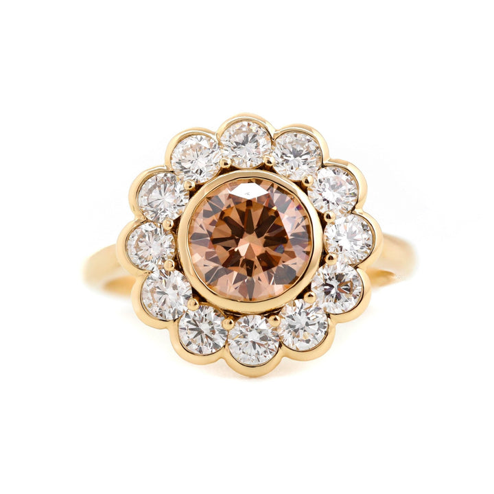 Rose Gold Flower Ring
Unique Halo Setting
Chocolate Diamond Style
Botanical Jewelry
Earthy Diamond Ring
