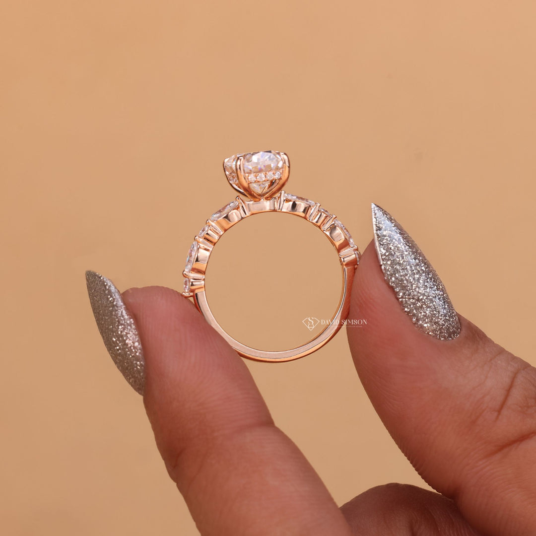 D Color Moissanite, VVS1 Moissanite, Hidden Halo Ring, Oval Cut Diamond, Sparkly Pave Band, Bridal Jewelry, Wedding Ring, Anniversary Gift, Statement Ring, Conflict Free Ring,