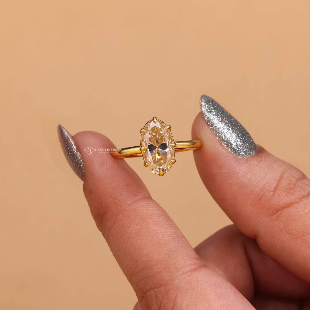 Oval Cut Moissanite, Yellow Moissanite Ring, 3 Carat Moissanite, Engagement Ring, Yellow