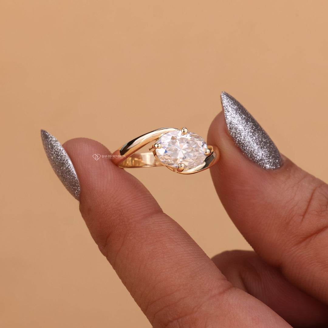 Oval Cut Moissanite, Bypass Engagement Ring, 2 Carat Moissanite, 3 Carat Moissanite, Oval Moissanite Ring, 