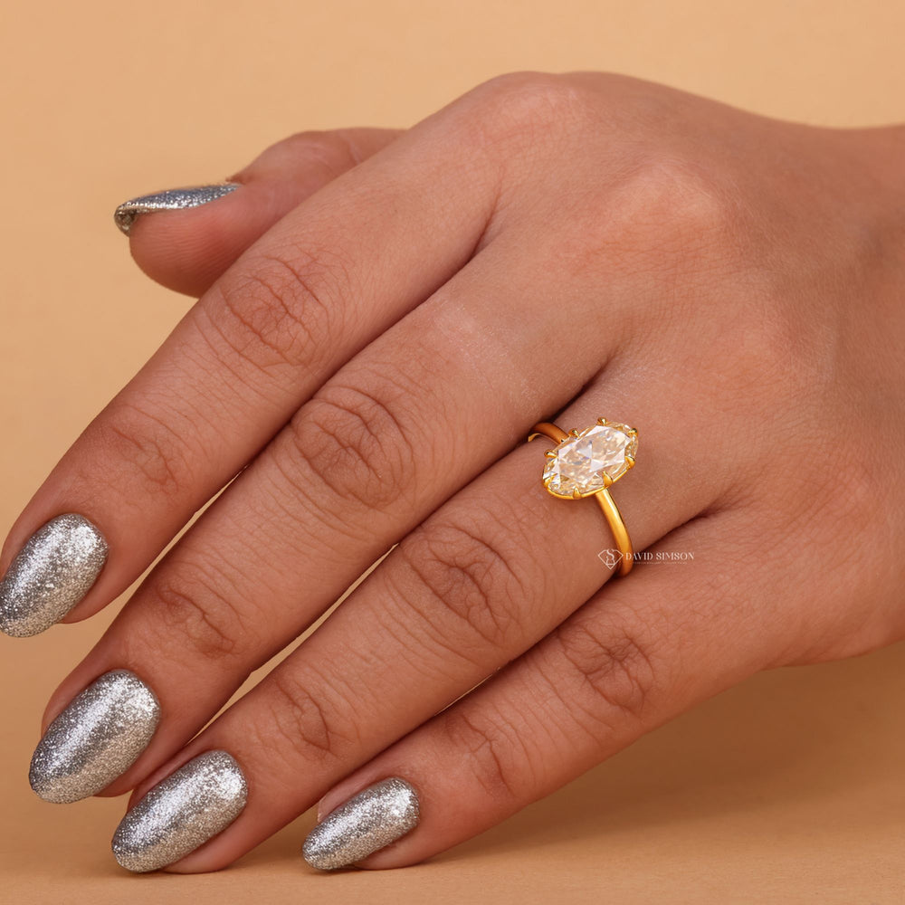 Oval Diamond, Canary Yellow Moissanite, Hidden Halo Ring, Lab Grown Diamond, 14K Gold Ring,