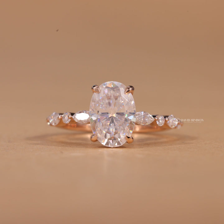 Conflict Free Ring, Sustainable Luxury, Handcrafted Ring, Yellow Gold Moissanite, Rose Gold Ring, Gift for Fiancée, Promise Ring, Crushed Ice Oval, Elegant Bridal, Minimalist Pave, High Brilliance Ring, 