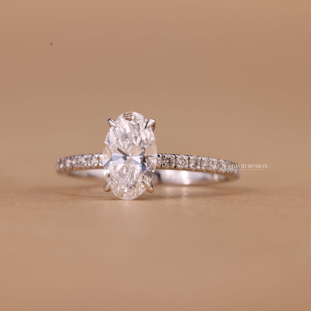 Unique Proposal Ring, Luxury Moissanite Ring, Brilliant Oval Cut, Sparkling Pave Ring, Oval Solitaire Pave, Modern Bridal Ring,