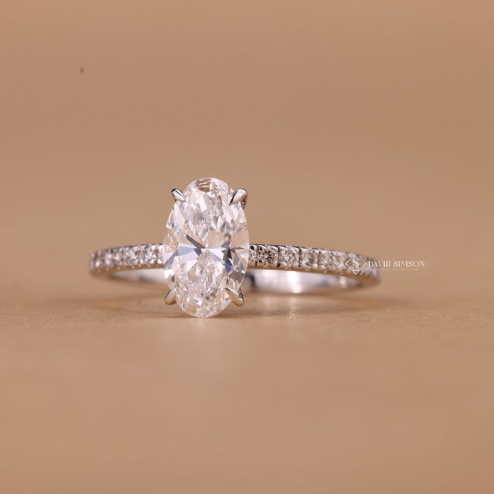 Unique Proposal Ring, Luxury Moissanite Ring, Brilliant Oval Cut, Sparkling Pave Ring, Oval Solitaire Pave, Modern Bridal Ring,