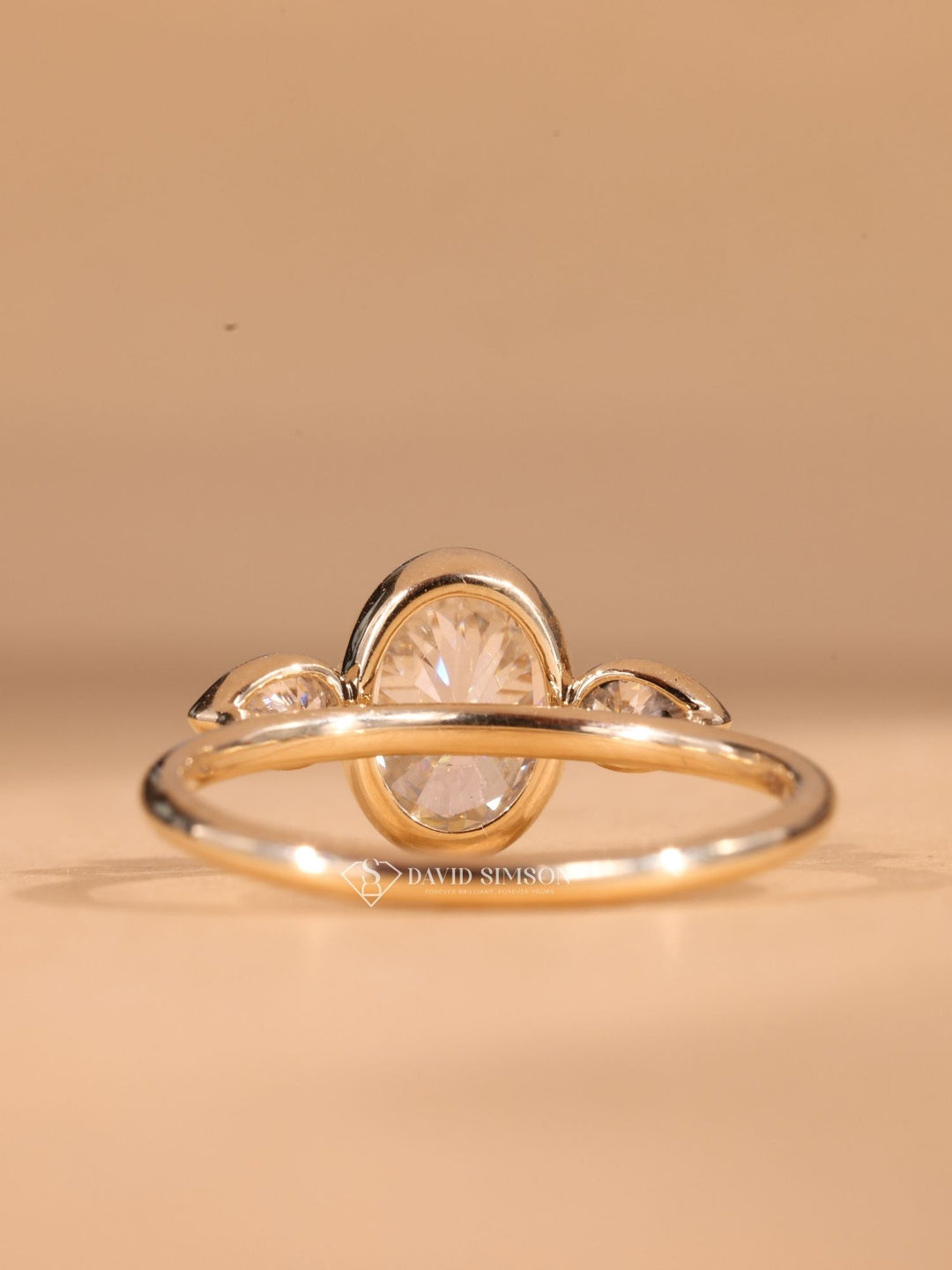  Oval and Round Three Stone, Modern Bezel Ring, Minimalist Engagement Ring, Conflict Free Moissanite, Sustainable Bridal Jewelry, Ethical Engagement Ring, 