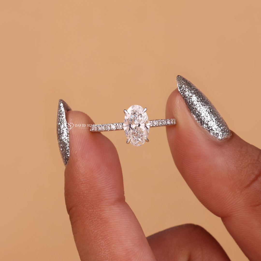 Oval Cut Moissanite, Oval Engagement Ring, Pave Moissanite Ring, Oval Diamond Alternative, Pave Band Engagement Ring, 