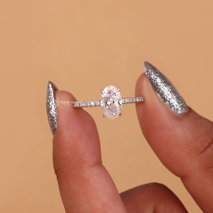 Oval Cut Moissanite, Oval Engagement Ring, Pave Moissanite Ring, Oval Diamond Alternative, Pave Band Engagement Ring, 