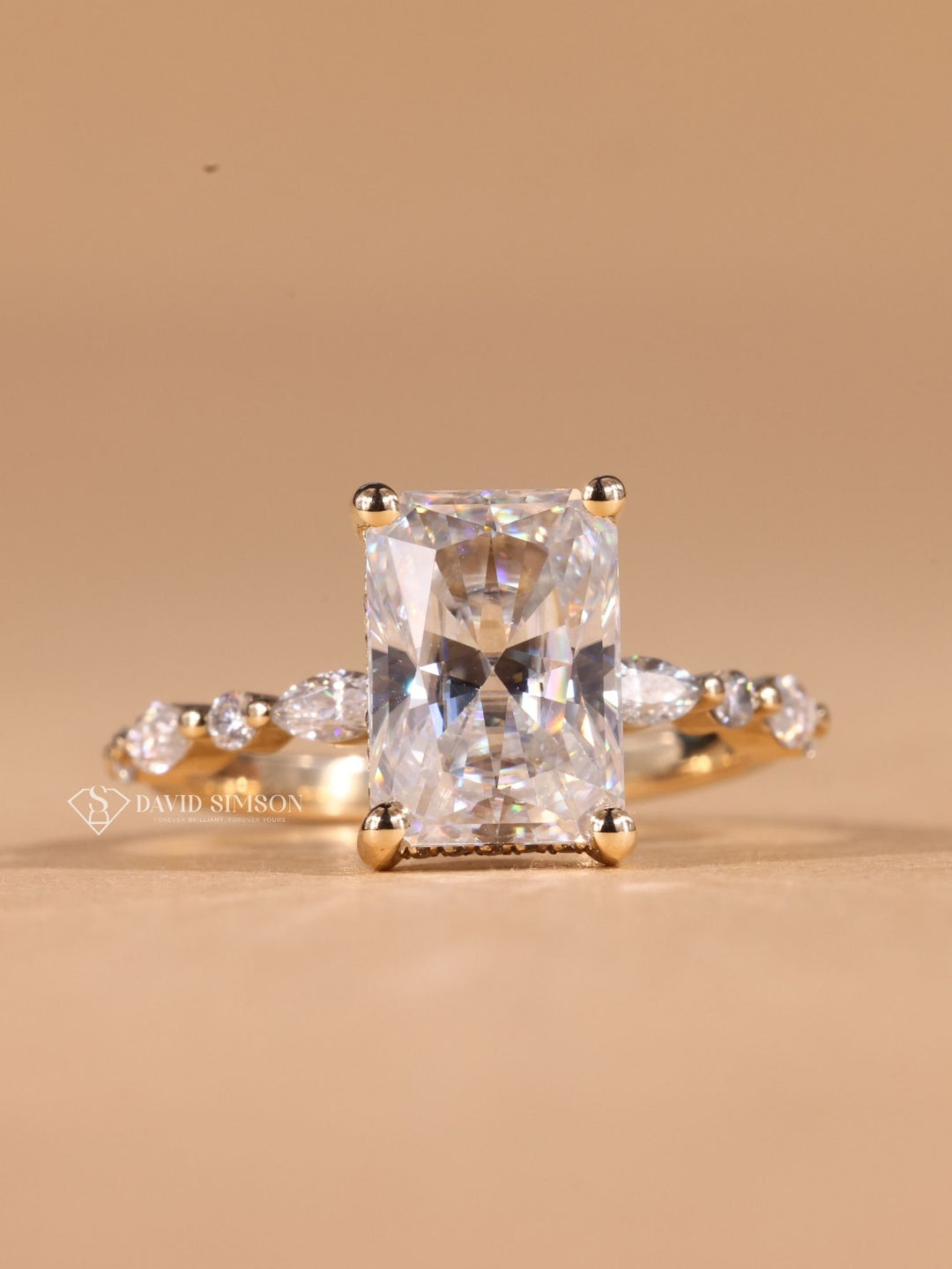 Radiant Cut Moissanite, Radiant Engagement Ring, Pave Moissanite Ring, Radiant Cut Solitaire, Pave Band Engagement Ring, 