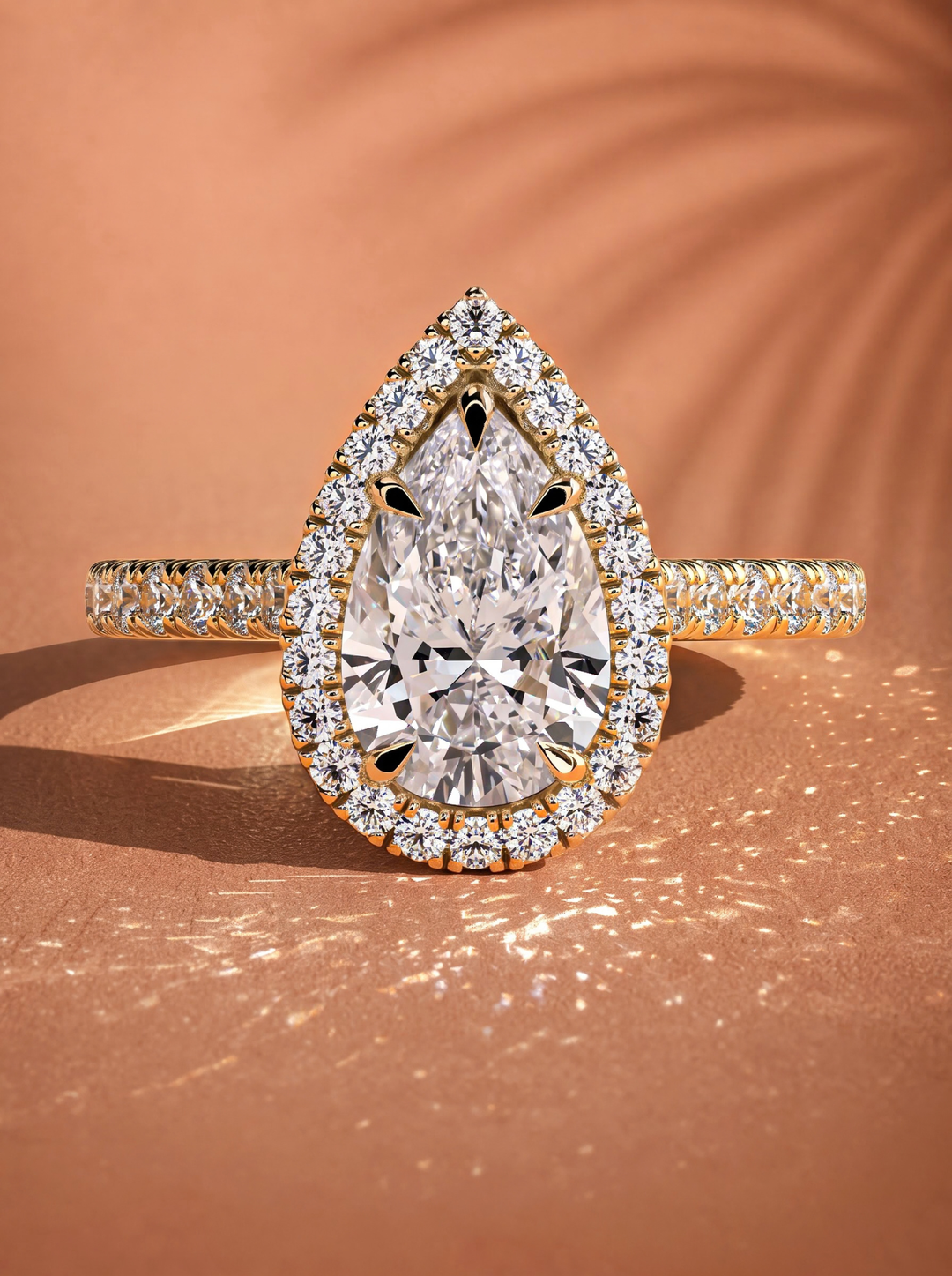 2.0CT to 3.0CT Pear Lab Grown Diamond Halo Pave Engagement Ring