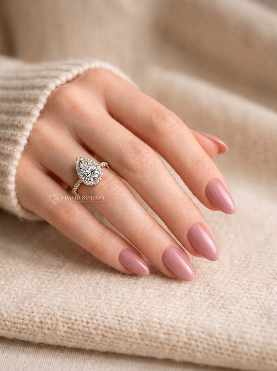 2.0CT to 3.0CT Pear Lab Grown Diamond Halo Pave Engagement Ring