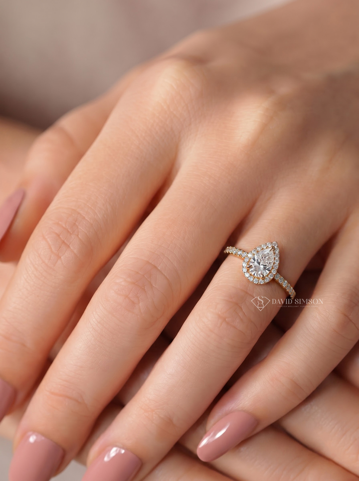 2.0CT to 3.0CT Pear Lab Grown Diamond Halo Pave Engagement Ring