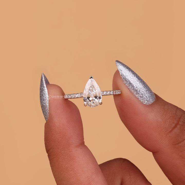 Pear Cut Moissanite Ring
Moissanite Pave Engagement Ring
Pear Shaped Teardrop Ring