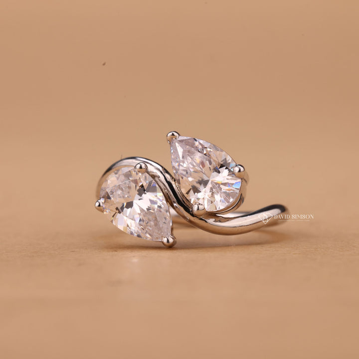  Ethical Engagement Ring, Luxury Moissanite, Colorless Two Stone Ring, Pear Cut Wedding Ring


