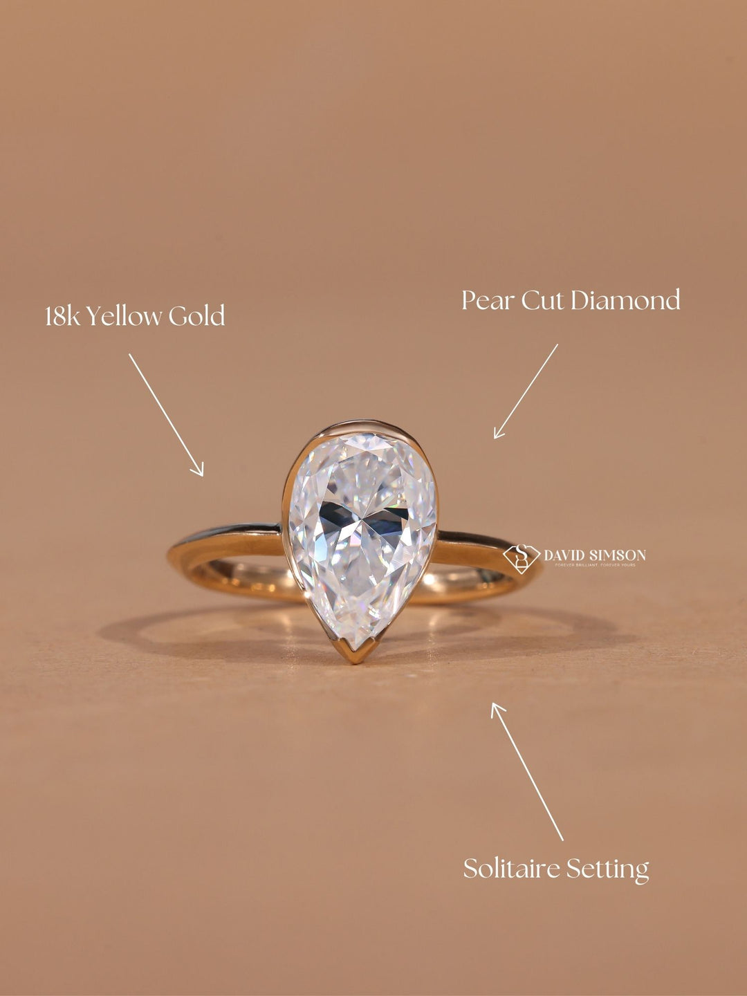 1.0CT-2.0CT Pear Cut Diamond Moissanite Solitaire Engagement Ring