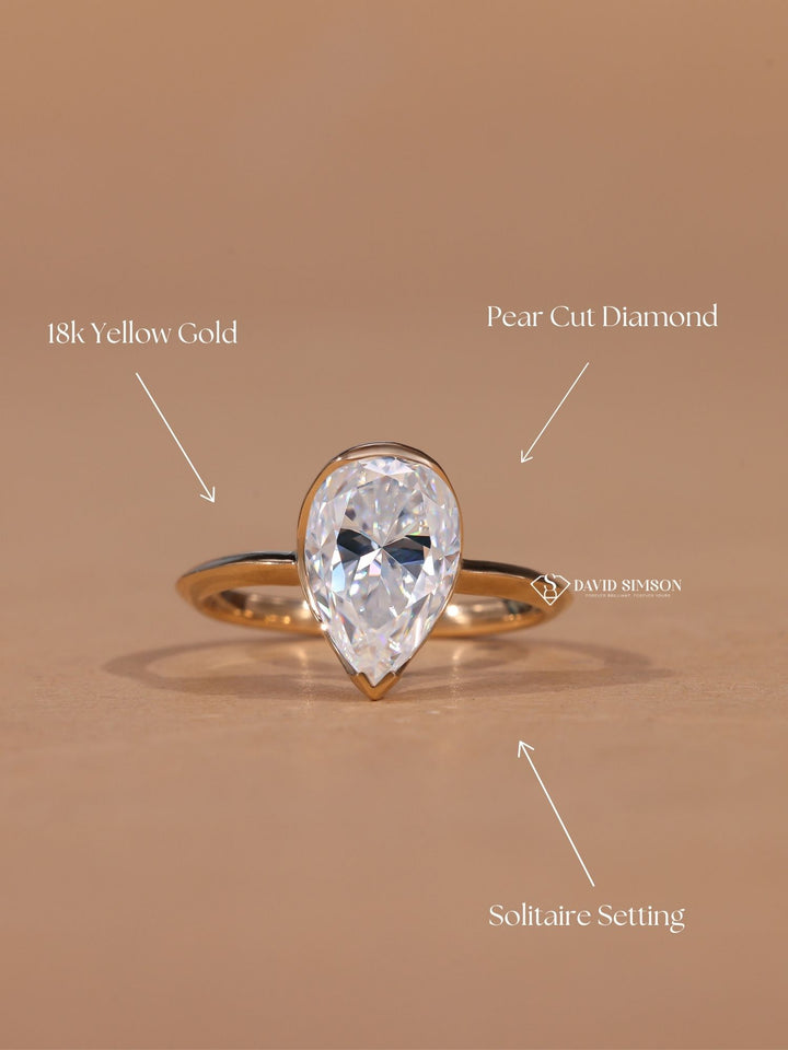 1.0CT-2.0CT Pear Cut Diamond Moissanite Solitaire Engagement Ring