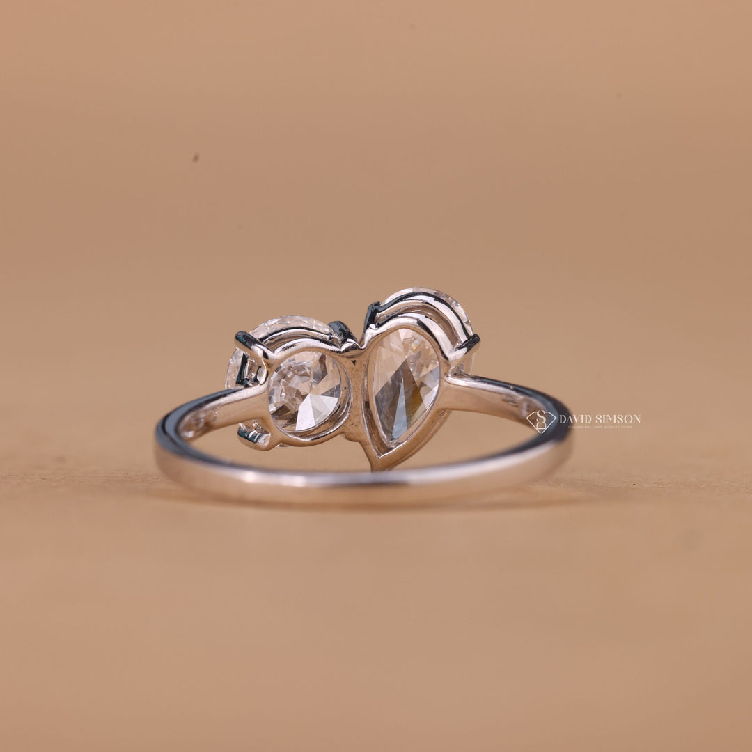 Double Stone Ring, Personalized Jewelry, White Gold Moissanite Ring