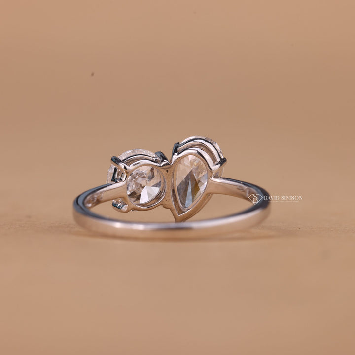 Double Stone Ring, Personalized Jewelry, White Gold Moissanite Ring