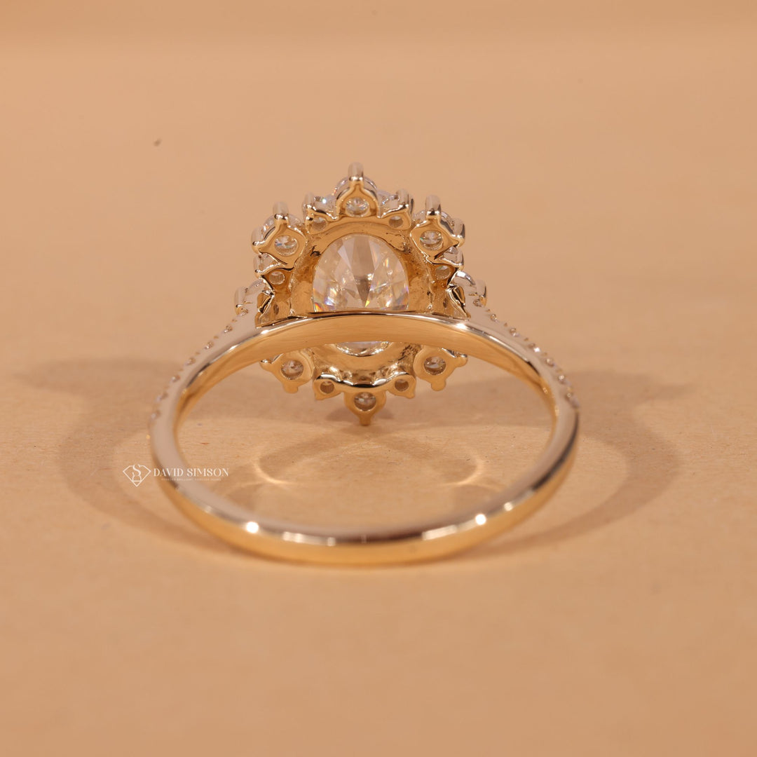 Petal Halo Ring
Large Oval Moissanite
Proposal Ring for Her
14k Gold Oval Ring
Moissanite Floral Ring
