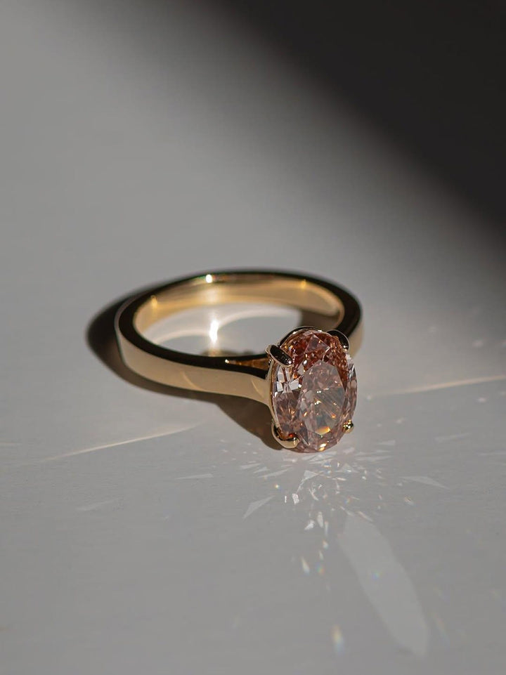 Pink Moissanite Ring
Oval Cut Moissanite
Thick Band Engagement Ring
2CT Pink Moissanite
