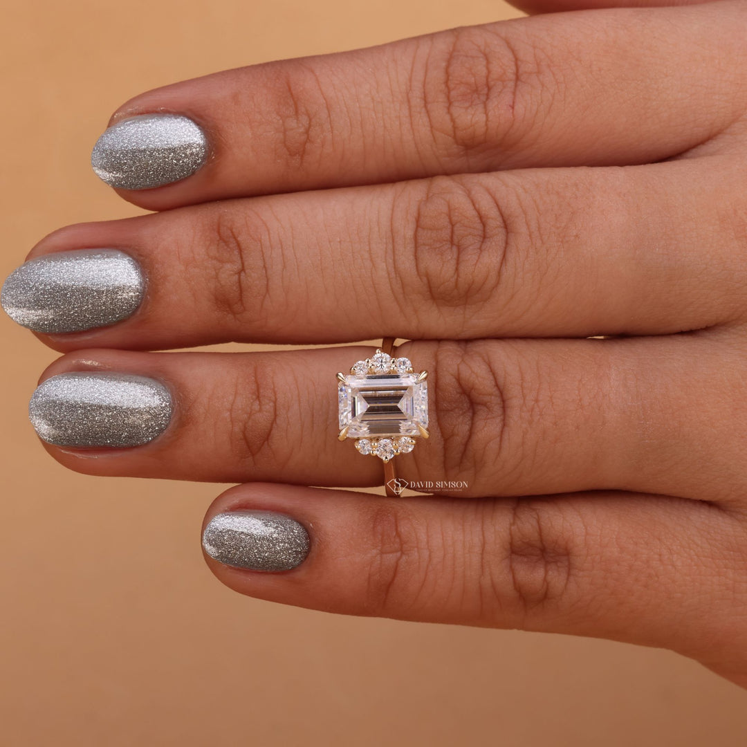 Hidden Halo Emerald Moissanite
Multi-Stone Moissanite Band
Minimalist Emerald Cut Setting
Sterling Silver Cluster Ring
