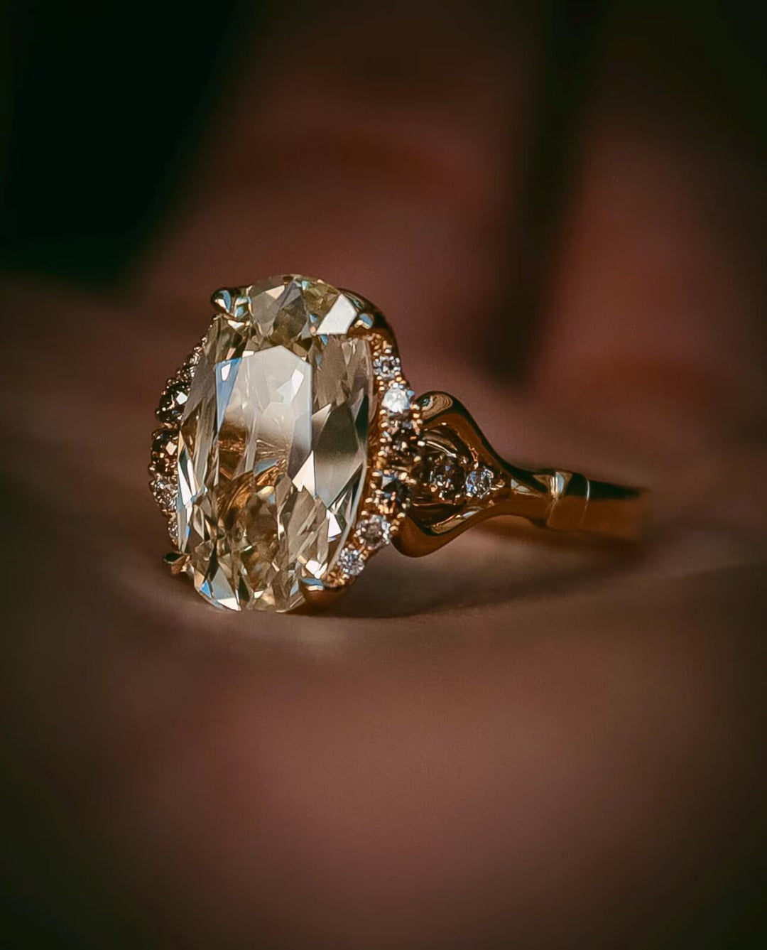 Platinum Moissanite, Anniversary Gift, Elongated Oval, Romantic Jewelry, Ornate Band, Milgrain Detail,