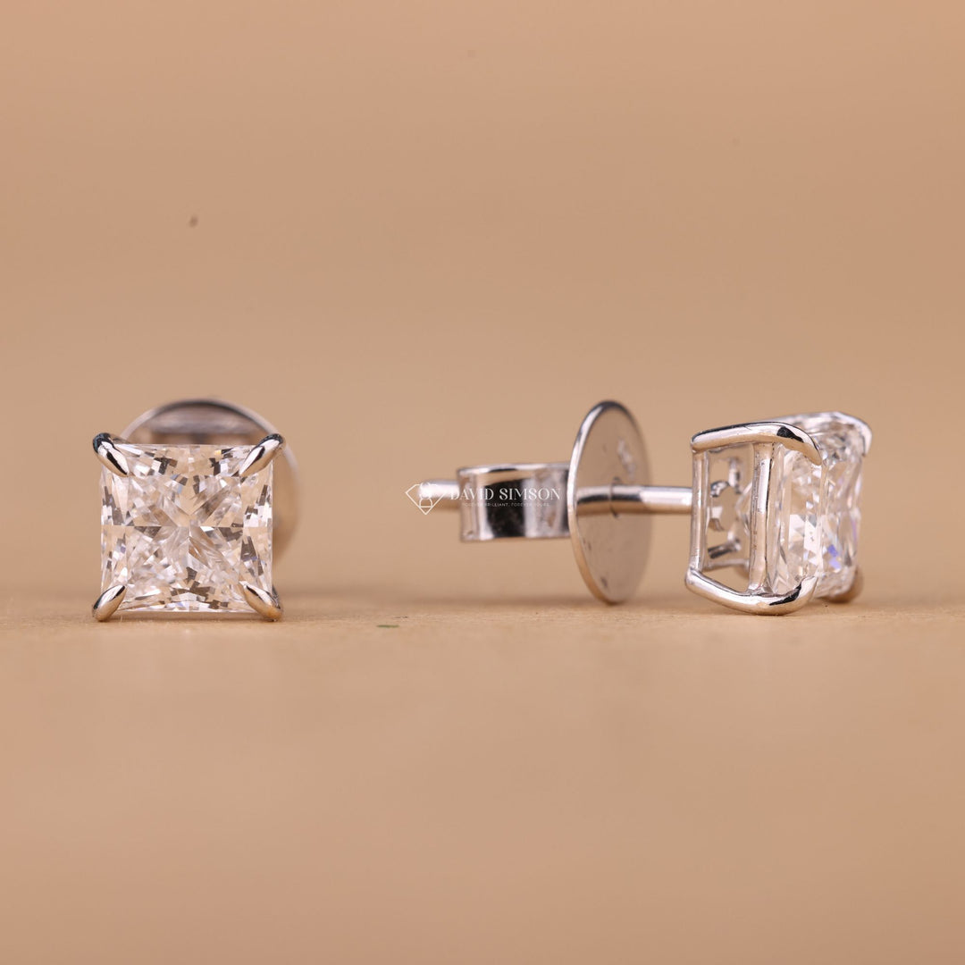 Square cut moissanite diamond earrings
Princess cut earrings in sterling silver
Dainty moissanite diamond earrings