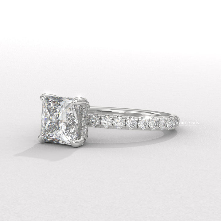 Princess halo diamond engagement ring, Princess solitaire diamond engagement ring, Princess unique diamond engagement ring, Princess custom diamond engagement ring, Princess affordable diamond engagement ring