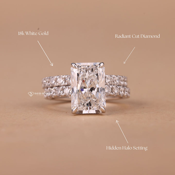 VVS1 Radiant Moissanite
Statement Bridal Ring
Lab Grown Moissanite
Ethical Engagement Set
Conflict Free Diamond
Radiant Solitaire Halo
