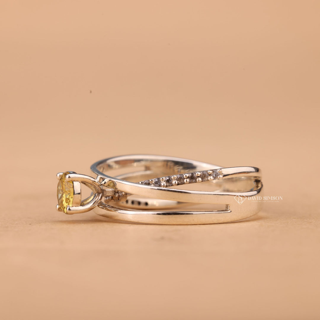 Conflict Free Diamond, Yellow Stone Ring, Custom Proposal Ring, Anniversary Gift for Her