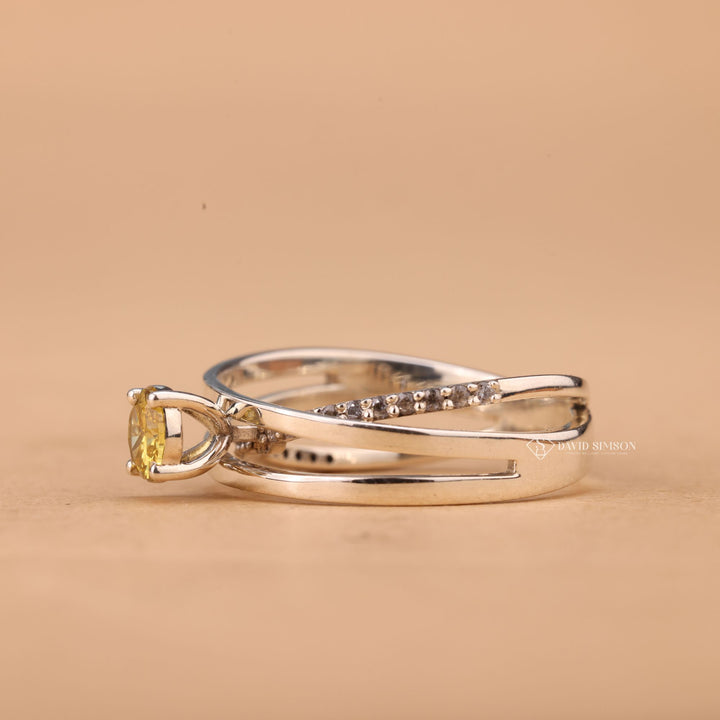 Conflict Free Diamond, Yellow Stone Ring, Custom Proposal Ring, Anniversary Gift for Her