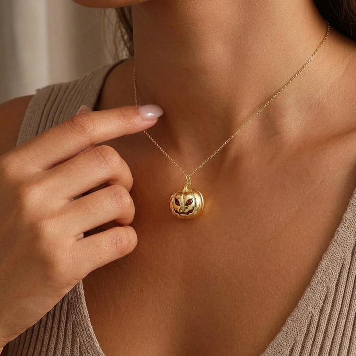 Gold Pumpkin Necklace Halloween Gift For Woman