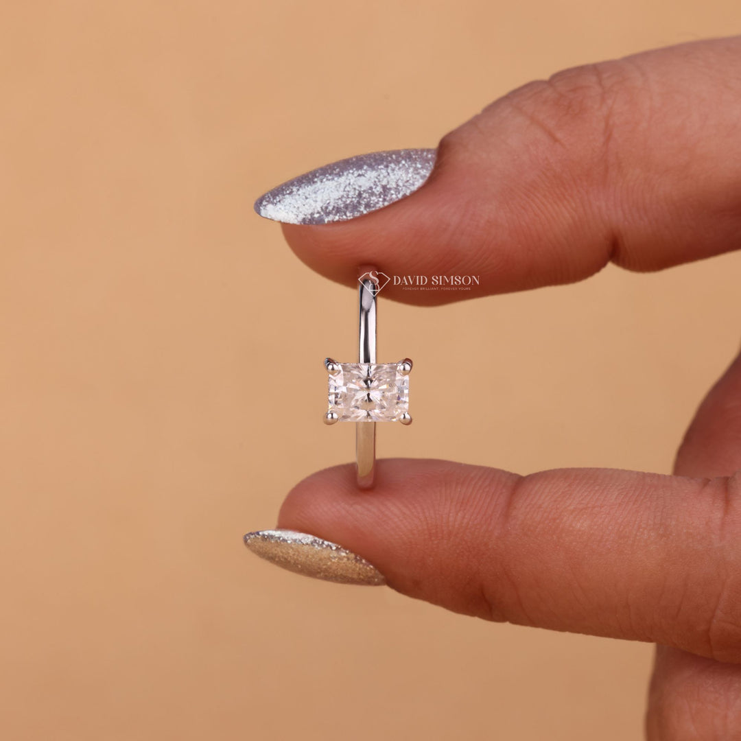 Radiant Cut Solitaire, Under Halo Ring, Radiant Hidden Halo, Lab Grown Diamond Alternative, Moissanite Engagement Ring, 