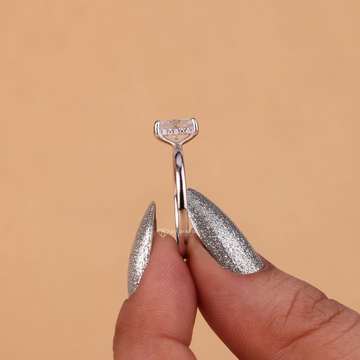 Unique Hidden Halo, Radiant Shape Ring, Conflict Free Ring, Sustainable Jewelry, Handmade Moissanite Ring, Dainty Radiant Ring,