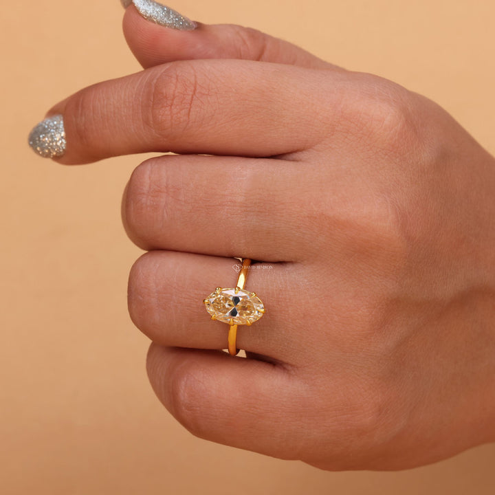 Radiant Yellow Gem, Handcrafted Ring, Wedding Set, Gift for Fiancée, Elegant Jewelry, Yellow Gold Band, Oval
