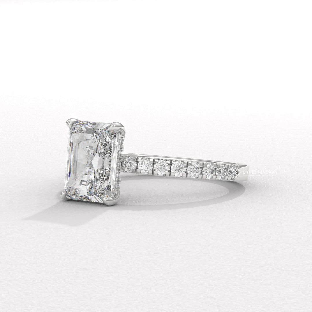 Radiant halo diamond engagement ring, Radiant solitaire diamond engagement ring, Radiant unique diamond engagement ring, Radiant custom diamond engagement ring, 
